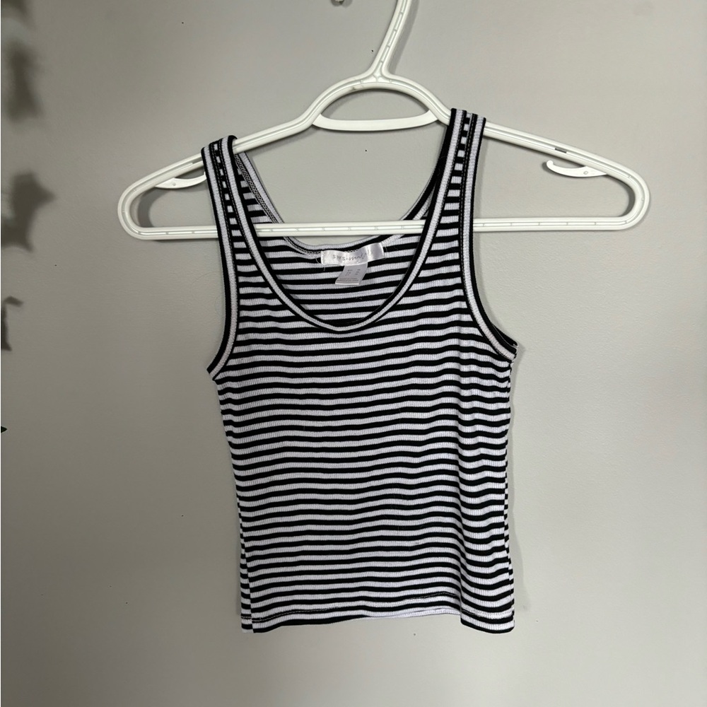 Streetwear Society Black and White Ribbed Fitted Tank Top